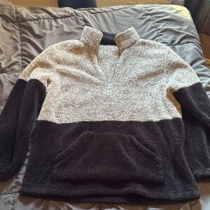 Cozy Black and Cream Sherpa Pullover